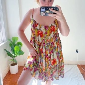 Free People One Multi-Color Floral Babydoll Mini Dress
